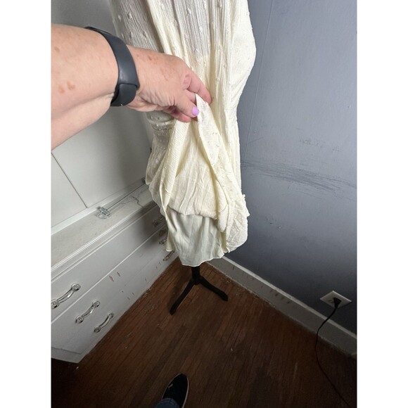 Women's XS French Dot Ivory Dress Empire Waist Lined Sheer Sleeves Flirty Party - Picture 6 of 12